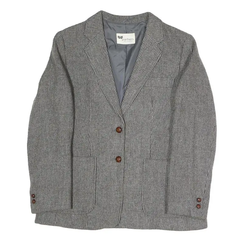 Partners By Mervyns Womens Grey Button Jacket M Polyester Blend Houndstooth 1