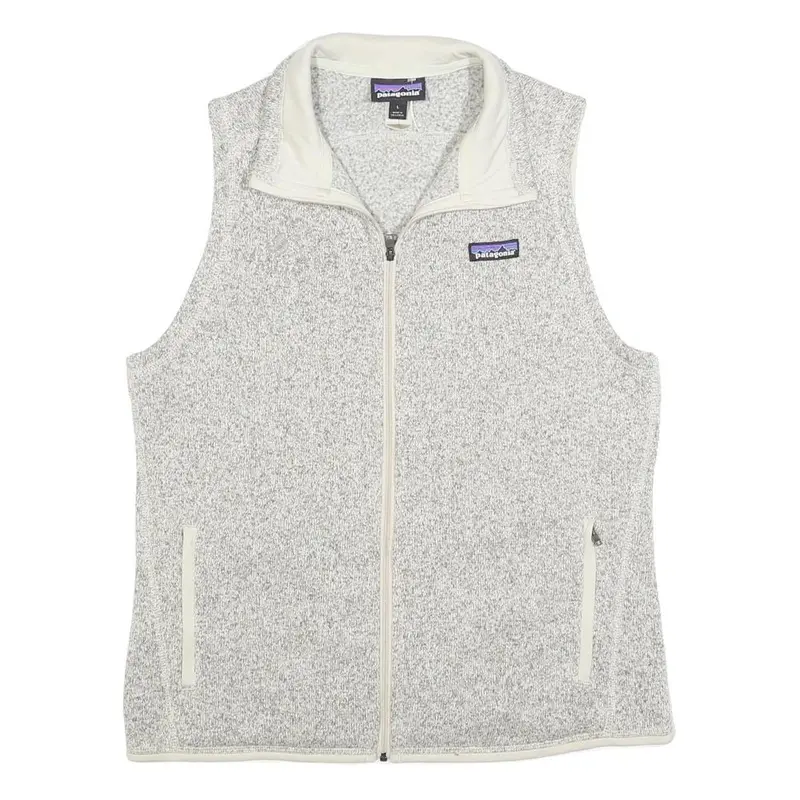 Patagonia Womens Cream & Grey Zip Up Fleece Vest L Polyester Blend Casual 1