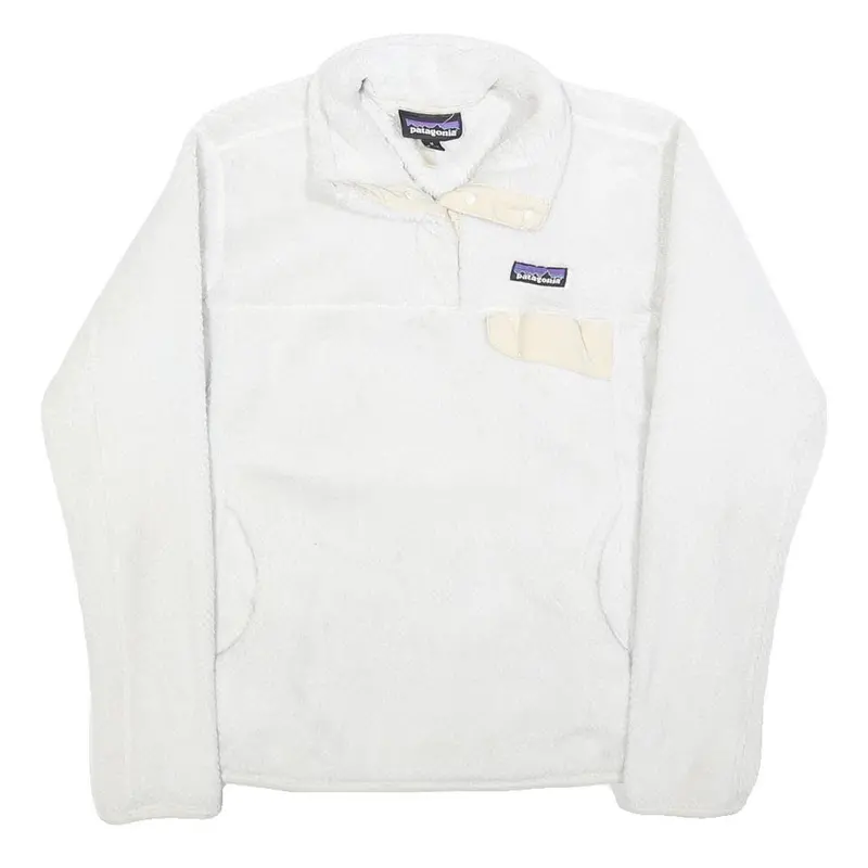 Patagonia Womens White Plain Pullover Fleece Jumper M Soft Warm Casual 1