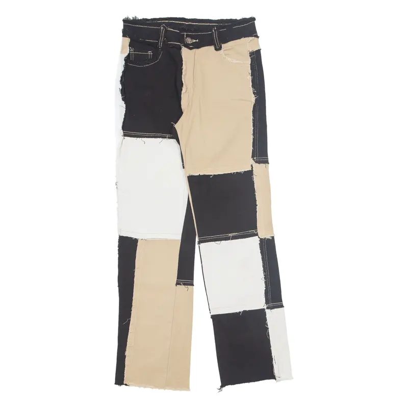 Patchwork Womens Trousers Black Regular Straight W28 L30 1