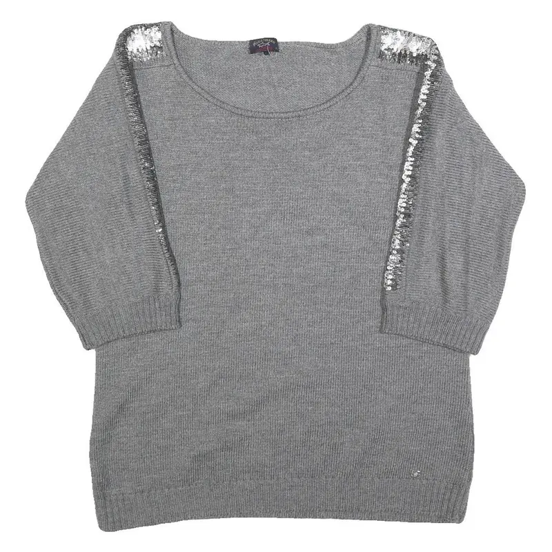 Paul & Shark Womens Grey Wool Plain Jumper Scoop Neck Basic Knit Xl Sequined 1