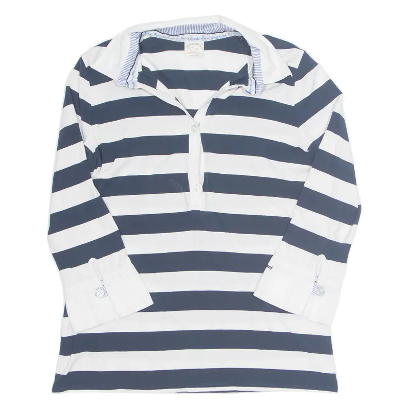 Paul & Shark Womens Printed Blouse White Collared Long Sleeve Striped M 1