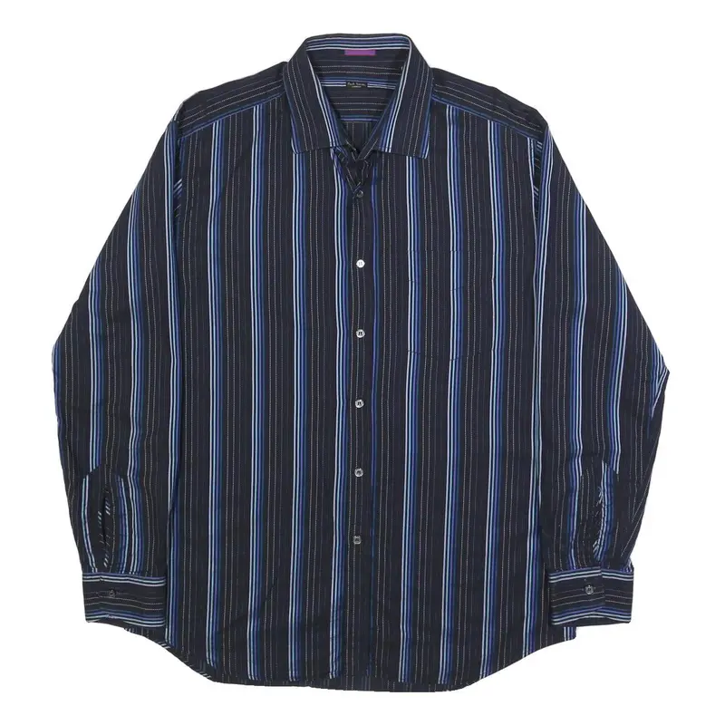 Paul Smith Mens Black & Blue Striped Cotton Shirt Xl Button Long Sleeve 1