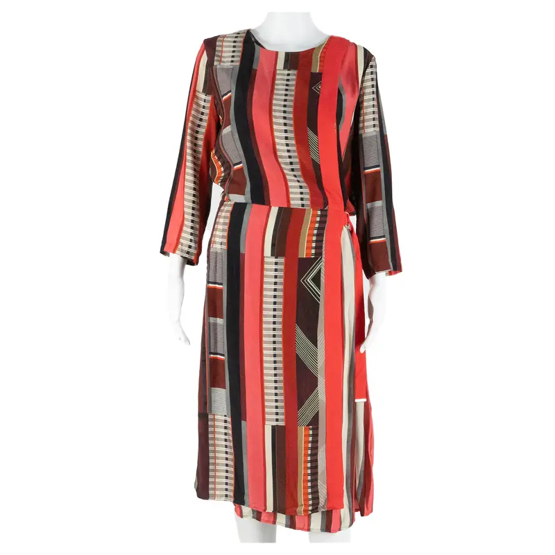 Paul Smith Womens Wrap Dress Pink Silk Striped Long Sleeve Midi L 1