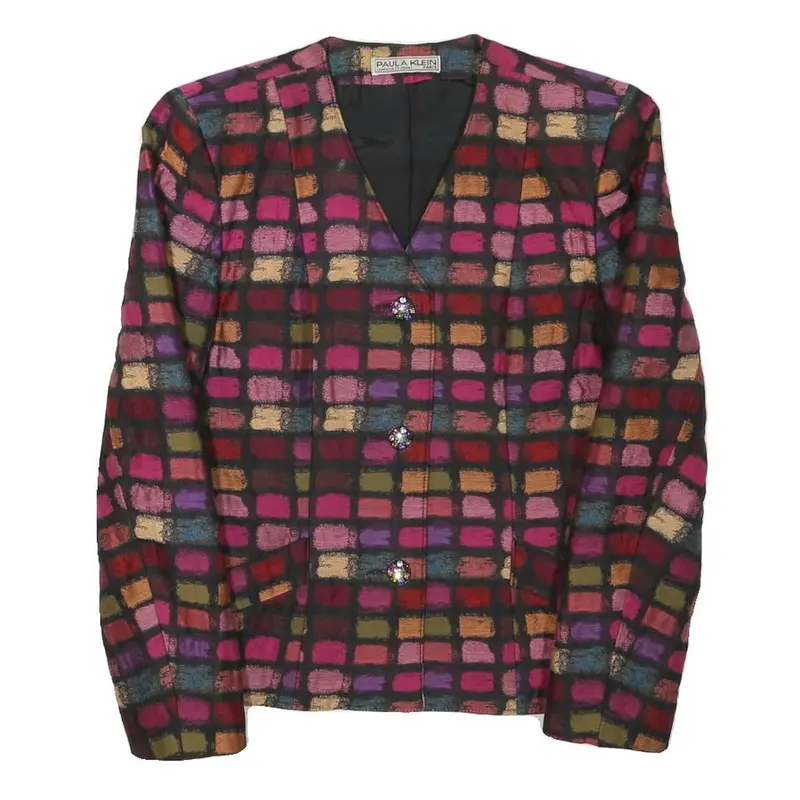Paula Klein Womens Colourblock Jacket S Woven Button Closure Elegant Office Wear 1