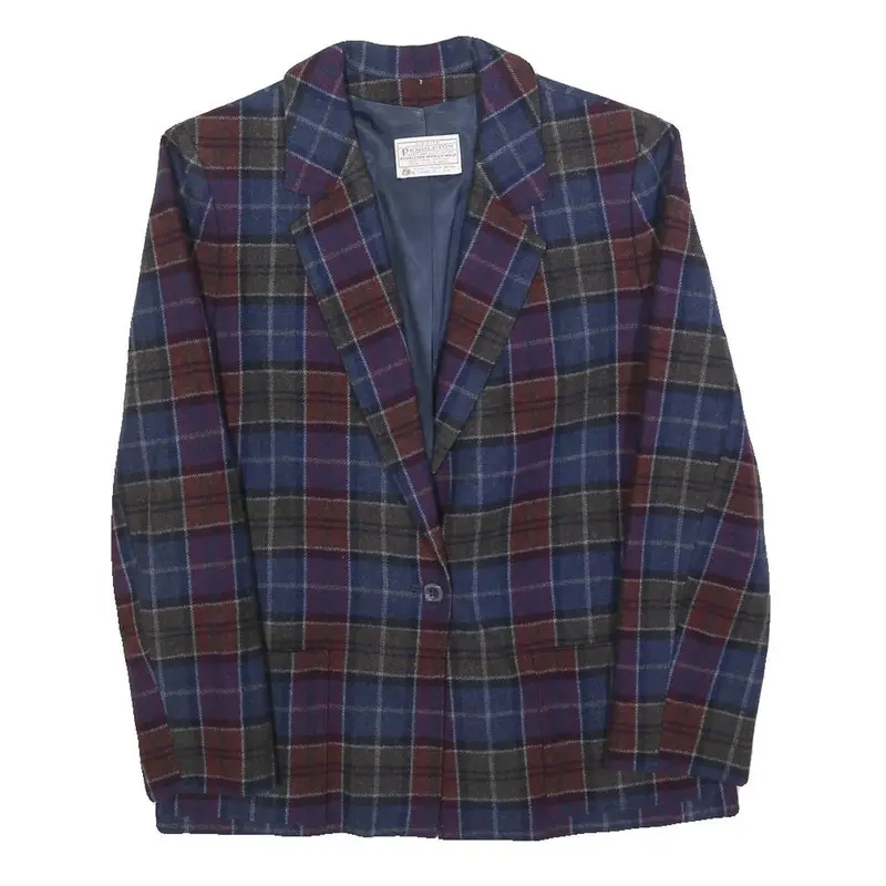 Pendleton Womens Blue & Burgundy Check Wool Blazer Jacket S Woven Button 1