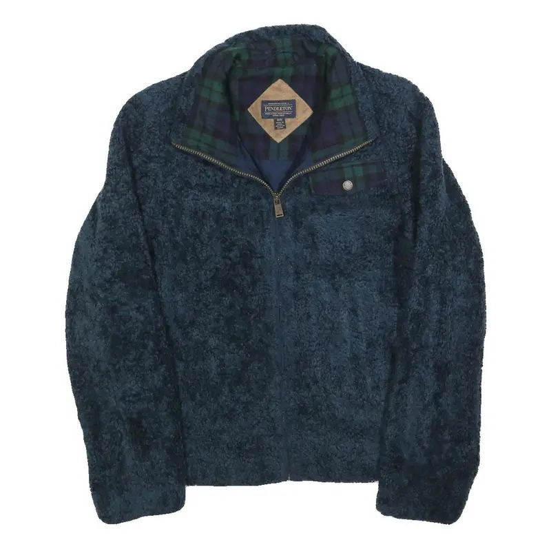 Pendleton Womens Blue Polyester Blend Zip Jacket M Fleece Checked Trim Warm 1