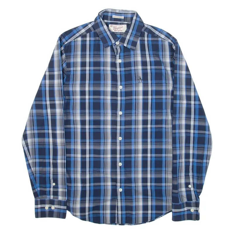 Penguin Heritage Slim Fit Mens Shirt Blue Check Long Sleeve S 1