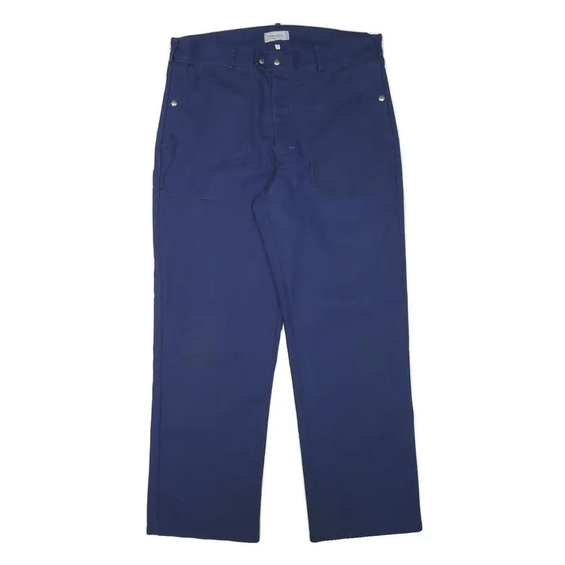 Pentex Mens Cotton Blend Blue Regular Fit Trousers W38 L32 Button Closure 1