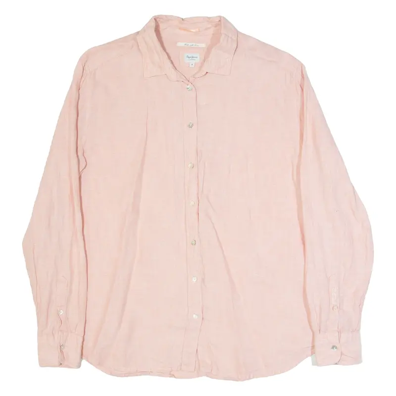 Pepe Jeans Womens Blouse Pink Button Neck Long Sleeve M 1