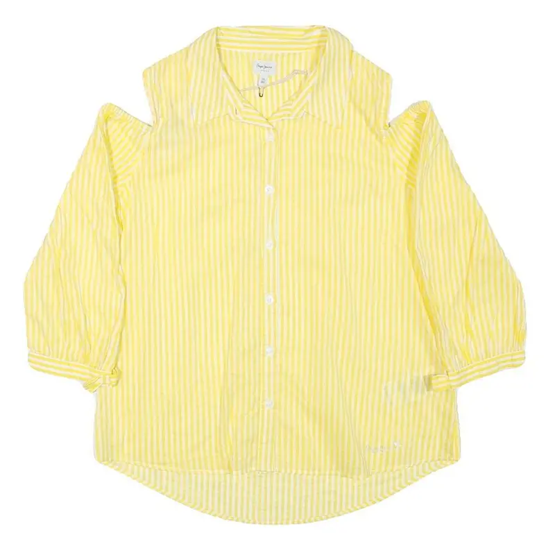 Pepe Jeans Womens Yellow & White Striped Shirt Cold Shoulder 3/4 Sleeve S Casual 1