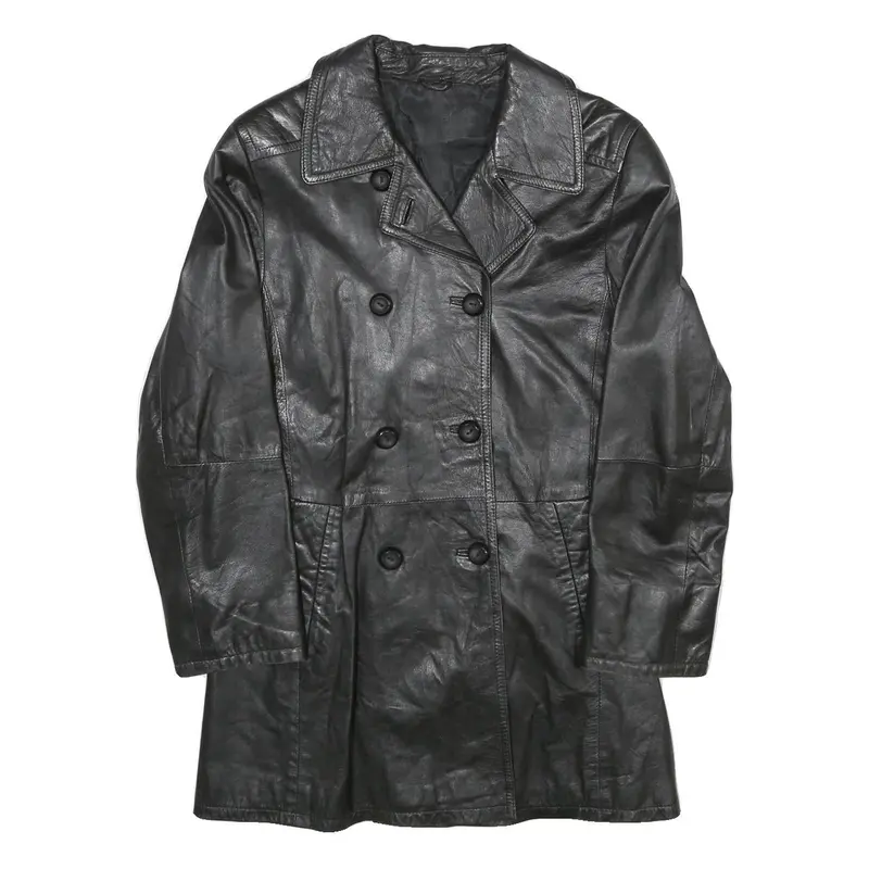 Per Me Womens Black Leather Button Jacket Uk 12 Classic Plain Trendy Outerwear 1