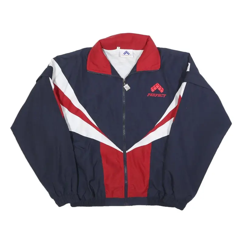 Perfect Mens Navy Blue & Red Polyester Zip Jacket S Sport Casual Track Style 1