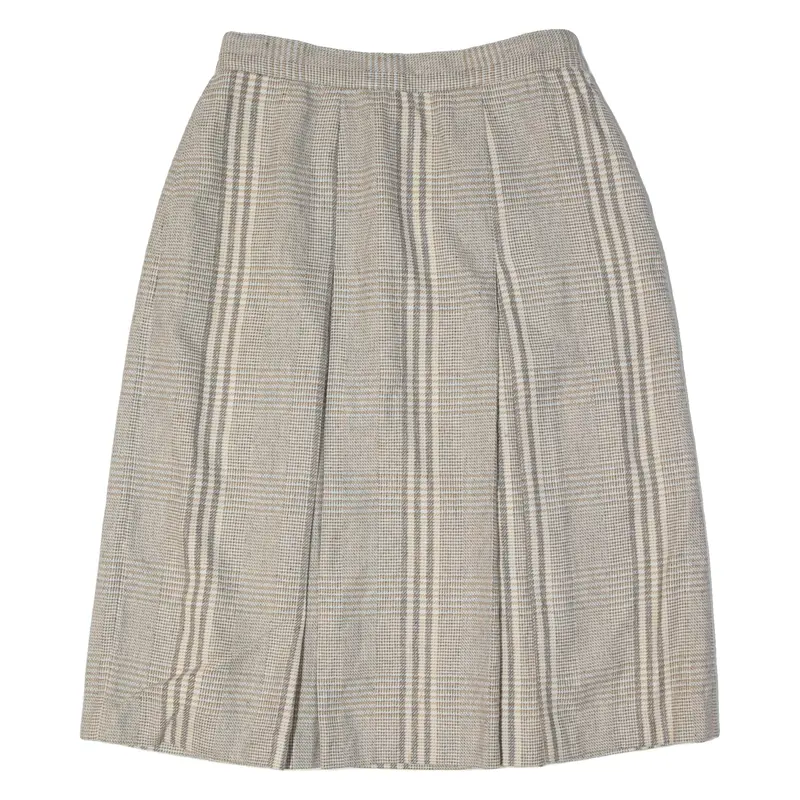 Personal Womens A-Line Skirt Beige Knee Length Plaid L 1
