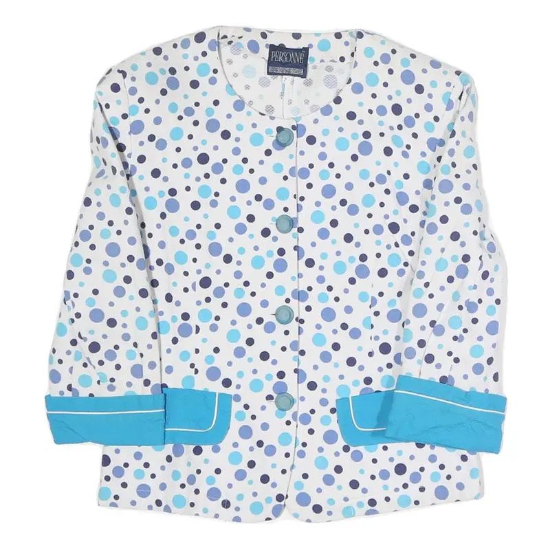 Personne Womens White Blue Polka Dot Jacket S Polyester Blend Button Closure 1