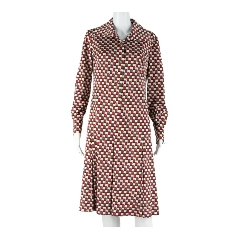 Peruing Womens Fit & Flare Dress White Check Long Sleeve Midi S 1