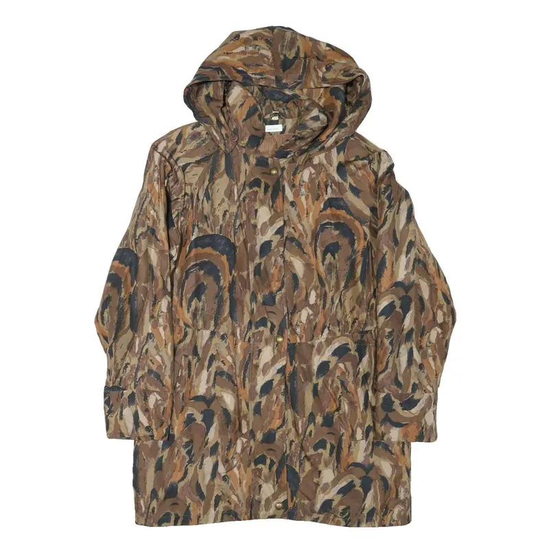 Peter Hahn Carat Womens Brown Pattern Jacket L Polyester Blend Hooded Zip 1