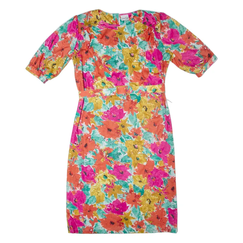 Peter Kay Womens Pencil Dress Pink 90S Floral Short Sleeve Midi Uk 14 1