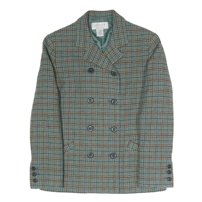 Petite Sophisticate Womens Blue Check Jacket Uk 6 Polyester Blend Button Double 1