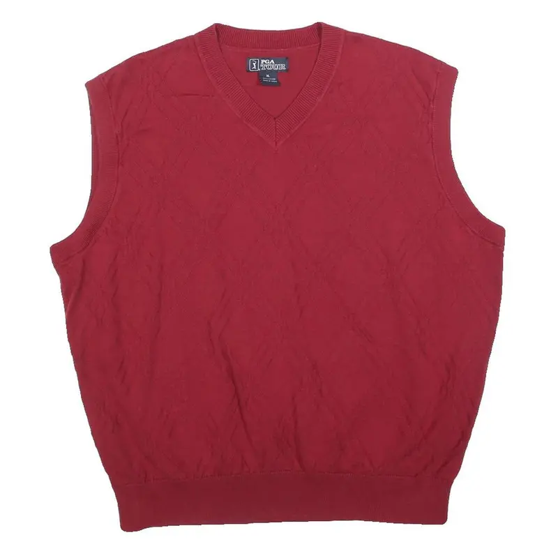 Pga Tour Mens Red Patterned V-Neck Basic Knit Jumper Xl Cotton Blend Sleeveless 1