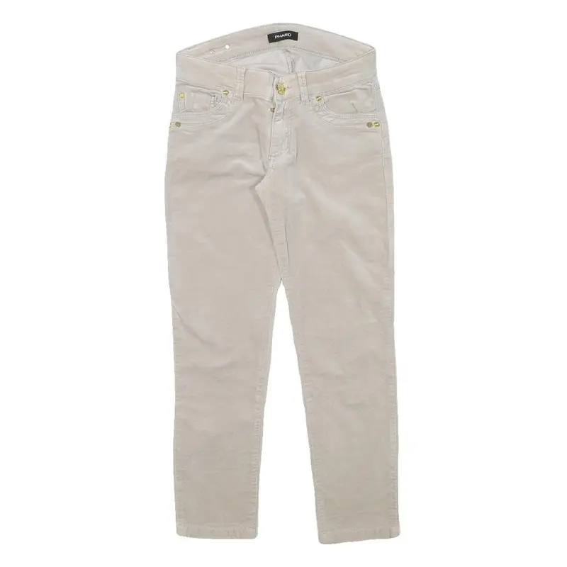 Phard Womens Slim Beige Cotton Blend Trousers W26 L24 Zip Casual Stylish 1