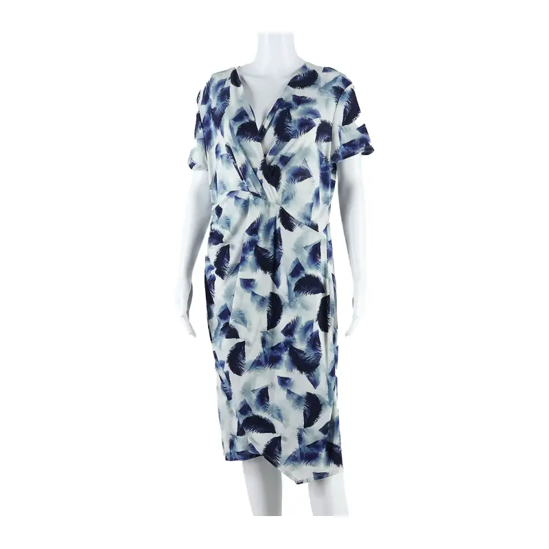 Phase Eight Feather Design Womens Bodycon Dress White Short Sleeve Midi Uk 18 1