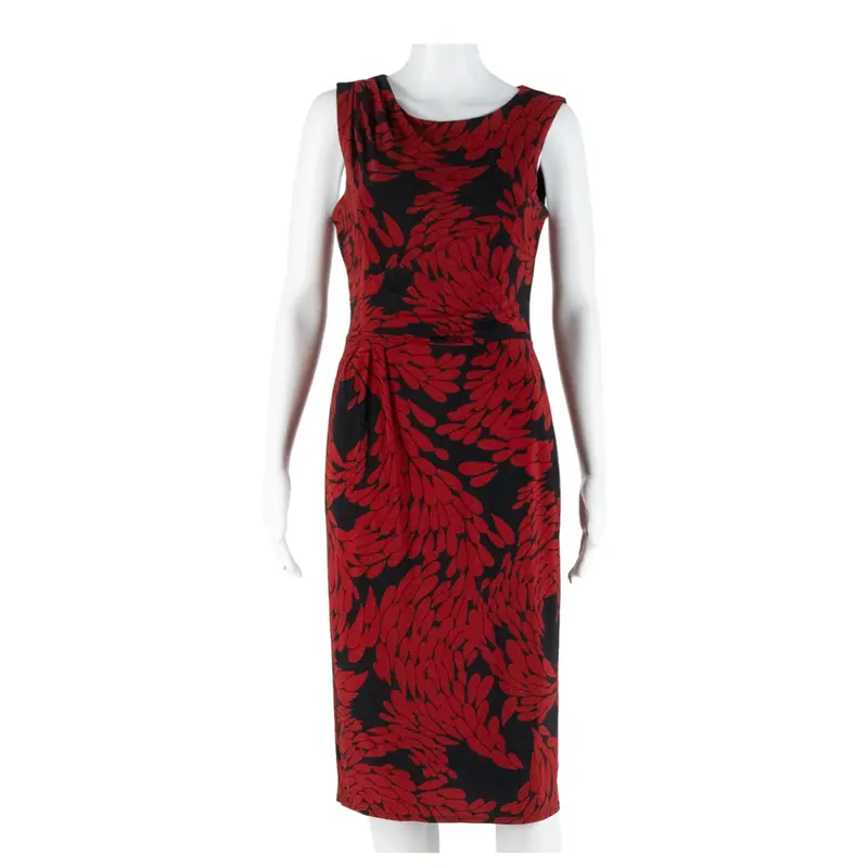 Phase Eight Ruched Womens Bodycon Dress Red Crazy Pattern Sleeveless Midi S 1