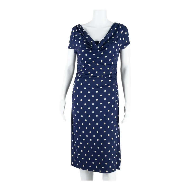 Phase Eight Womens Bodycon Dress Blue Polka Dot Short Sleeve Midi M 1
