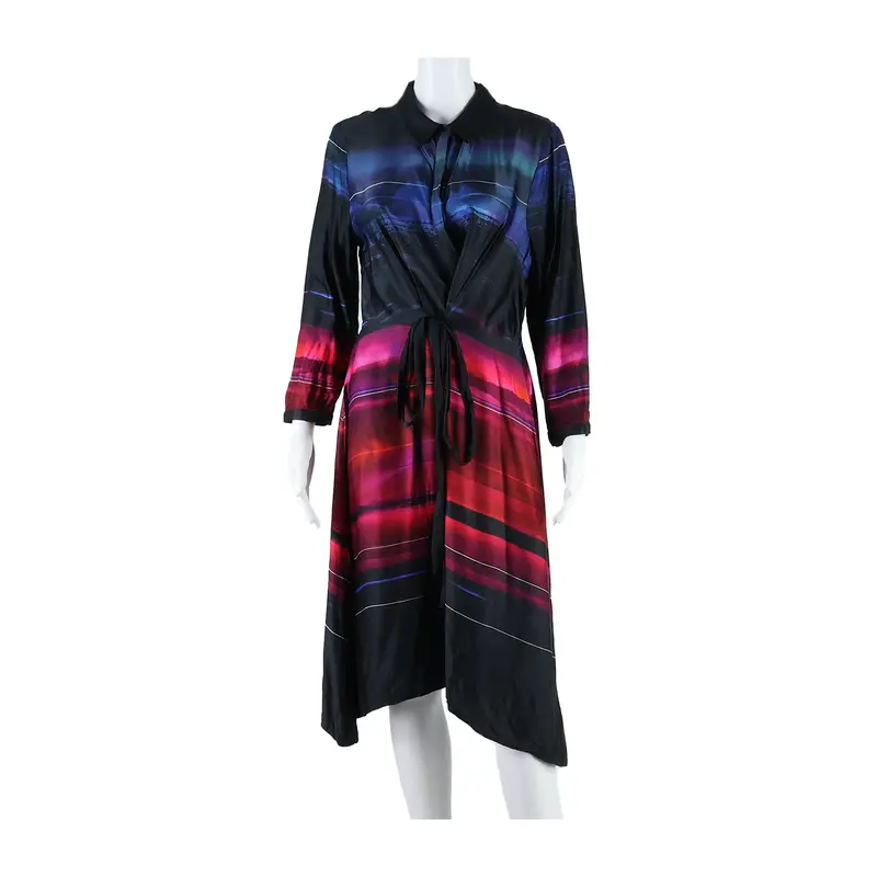 Phase Eight Womens Shirt Dress Black Viscose Striped Midi Uk 14 1