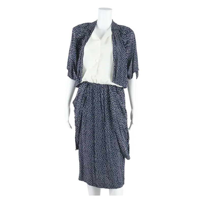 Philippe Garat Womens Pencil Dress Blue Viscose 90S Polka Dot Midi S 1