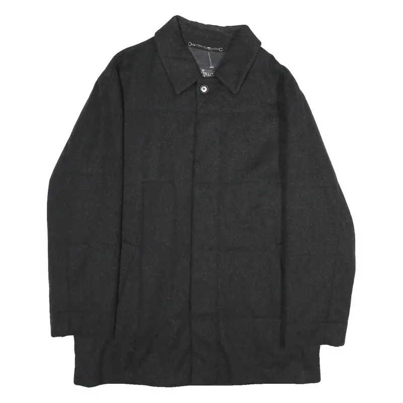 Piattelli Mens Black Wool Blend Button Jacket L Classic Plain Smart Casual 1