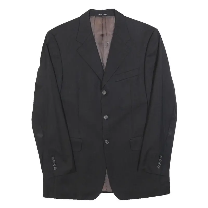Piattelli Mens Black Wool Classic Jacket M Tailored Button Plain Formal Blazer 1