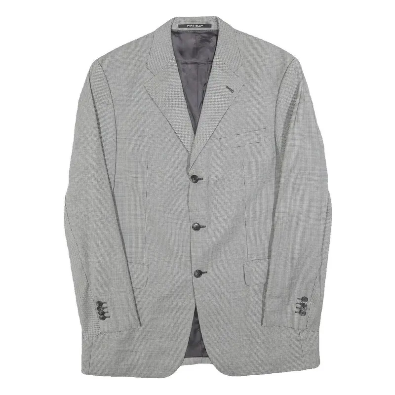 Piattelli Mens Grey Wool Classic Jacket M Woven Button Closure 1