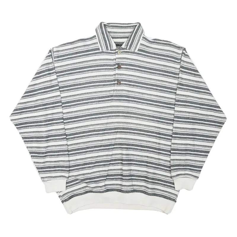 Picdor Mens Grey & White Striped Collared M Cotton Blend Pullover Sweatshirt 1