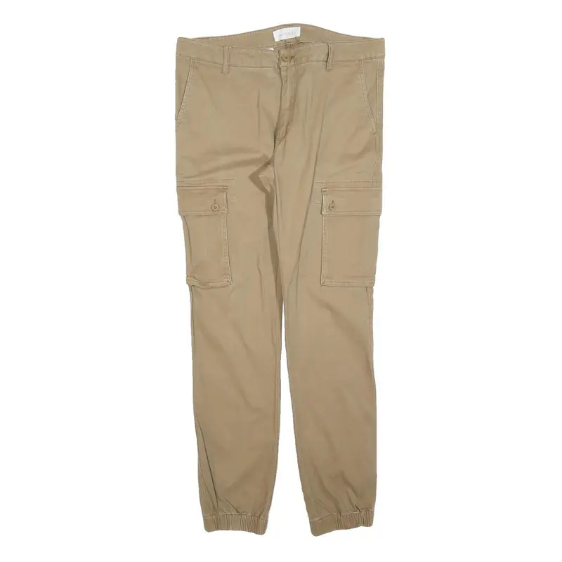 Pier One Mens Cotton Blend Beige Slim Cargo Trousers W34 L32 Casual Zip Closure 1