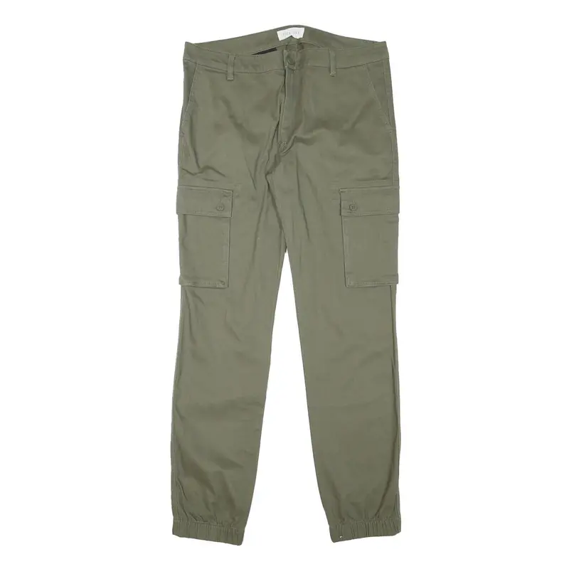 Pier One Mens Cotton Blend Slim Cargo Green Trousers W34 L32 Zip Pockets 1