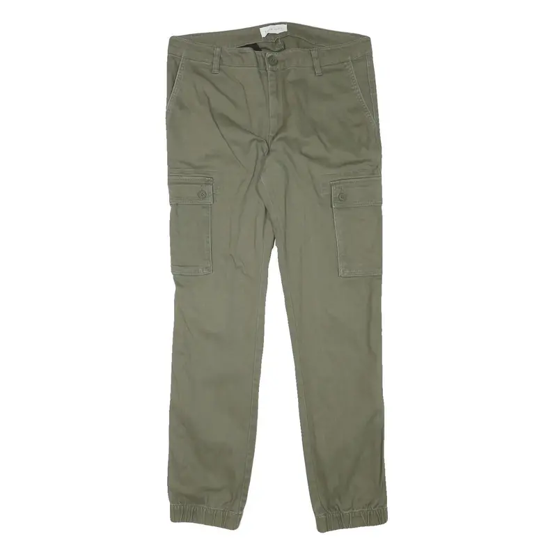 Pier One Mens Cotton Blend Slim Cargo Trousers Olive W33 L30 Casual Pocketed 1