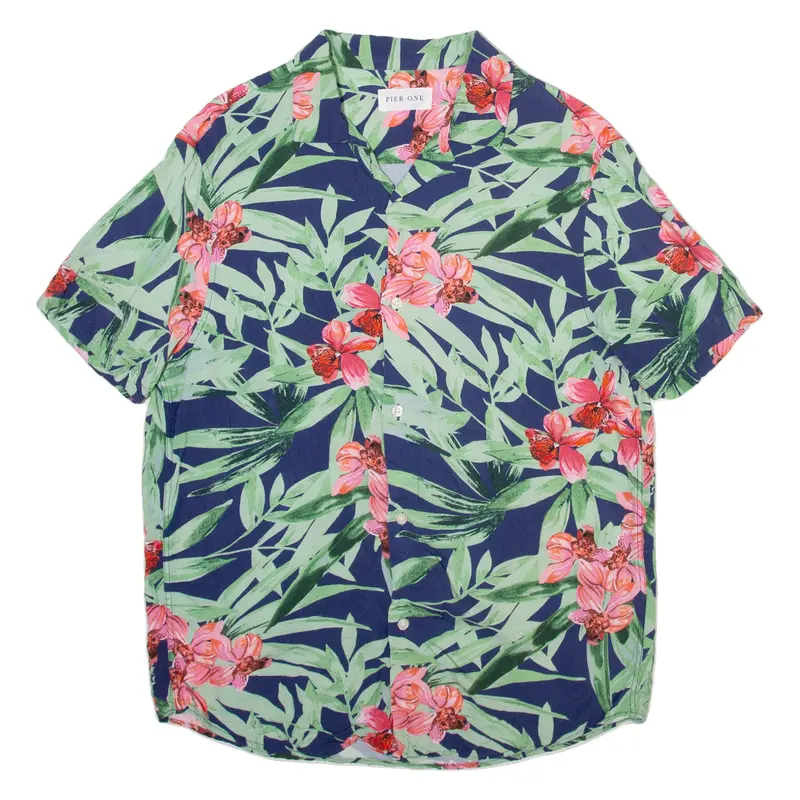 Pier One Mens Hawaiian Shirt Blue Floral S 1