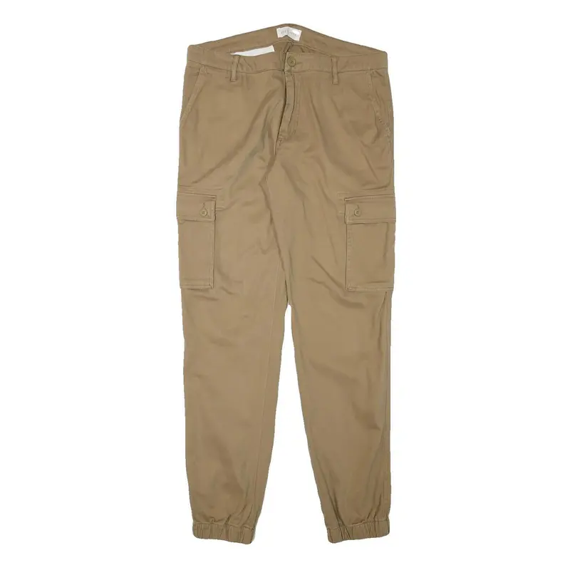 Pier One Mens Relaxed Beige Cargo Cotton Blend Trousers W34 L32 1