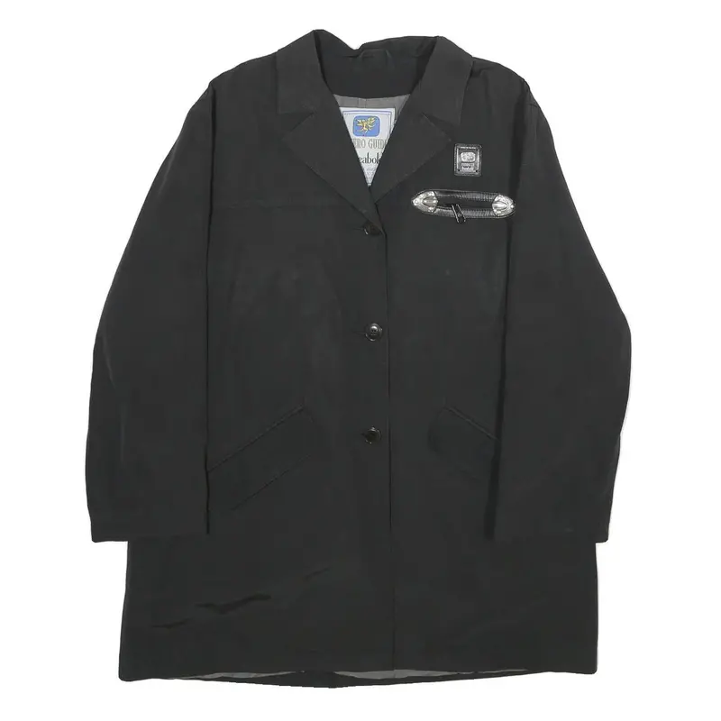 Piero Guidi Womens Black Cotton Blend Button Jacket M Plain Elegant Designer 1