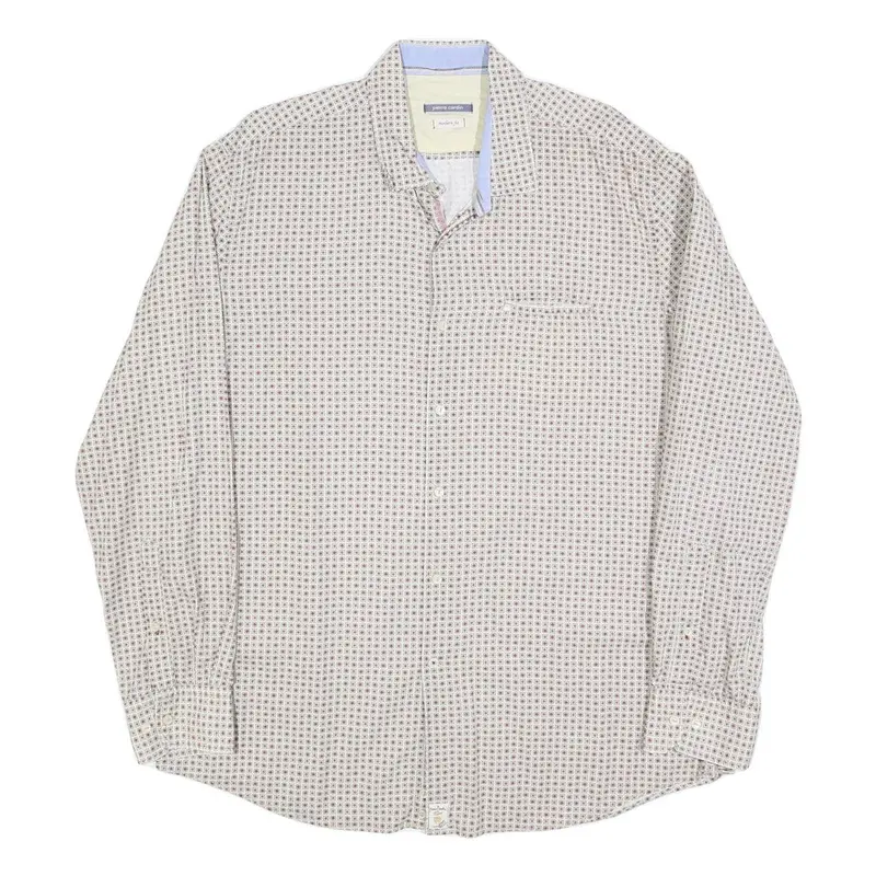 Pierre Balmain Mens White Printed Cotton Blend Shirt Xl Stylish Modern Fit 1