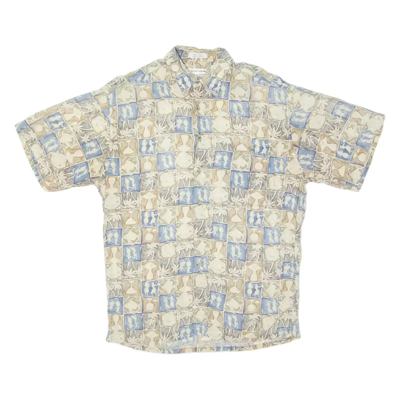 Pierre Cardin Fish Mens Hawaiian Shirt Beige Crazy Pattern M 1
