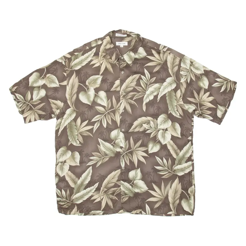 Pierre Cardin Leaves Mens Hawaiian Shirt Brown Crazy Pattern Xl 1