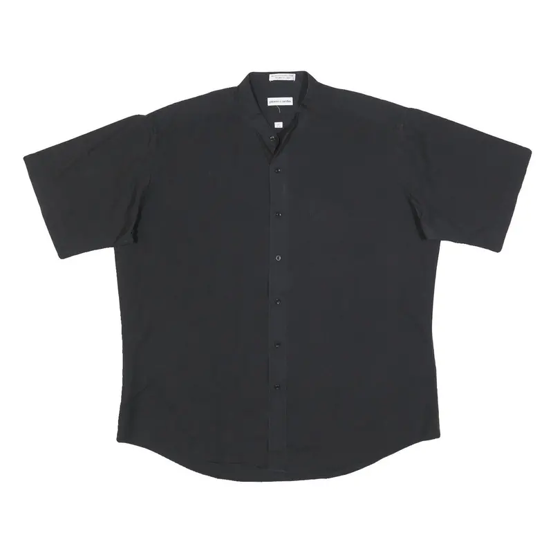 Pierre Cardin Mens Black Cotton Blend Shirt L Button Up Short Sleeve Relaxed Fit 1