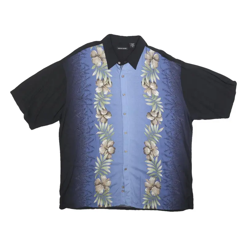 Pierre Cardin Mens Blue & Black Rayon Shirt 2Xl Floral Print Vacation Relaxed 1