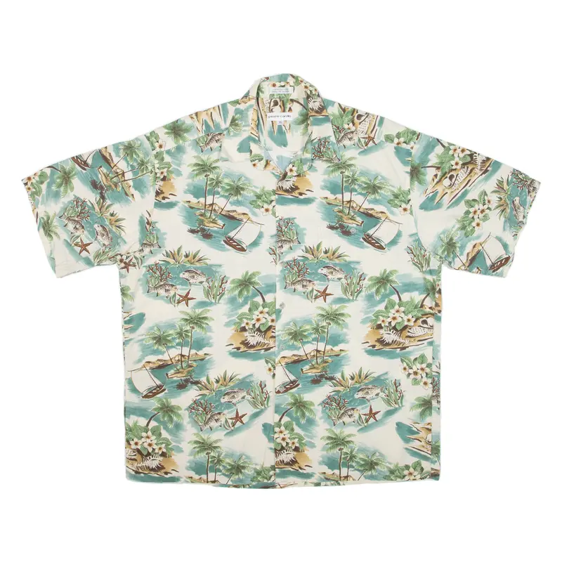 Pierre Cardin Mens Hawaiian Shirt Beige Short Sleeve Xl 1