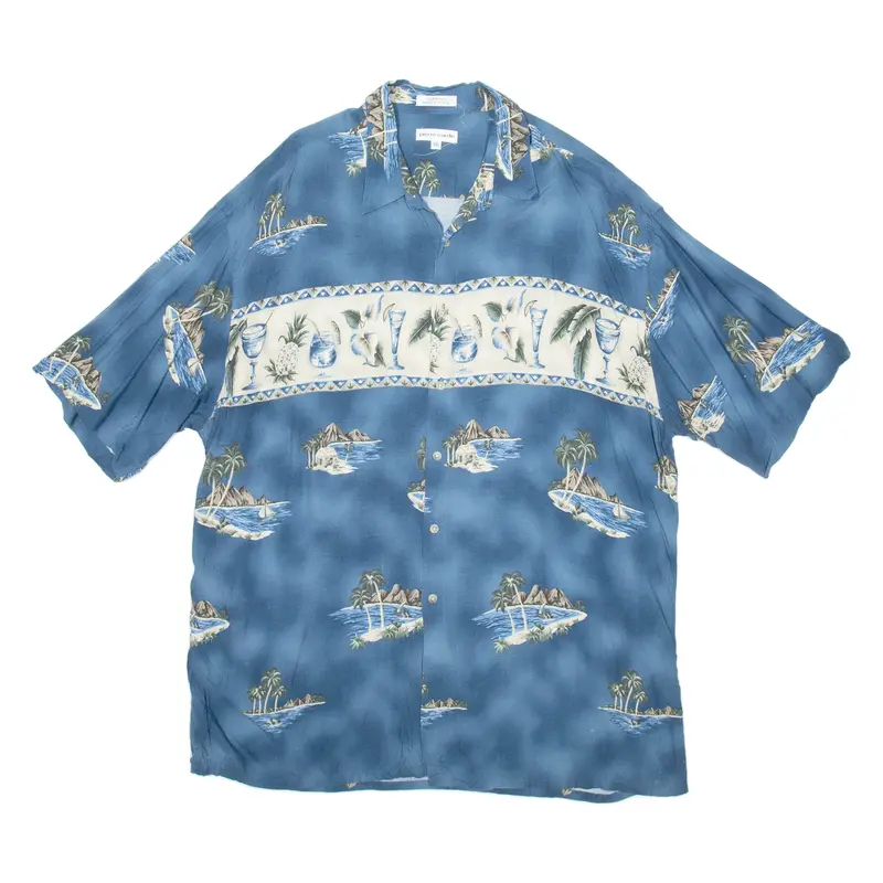Pierre Cardin Mens Hawaiian Shirt Blue Crazy Pattern 2Xl 1