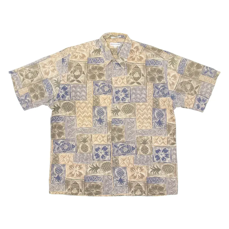 Pierre Cardin Mens Hawaiian Shirt Brown Crazy Pattern L 1