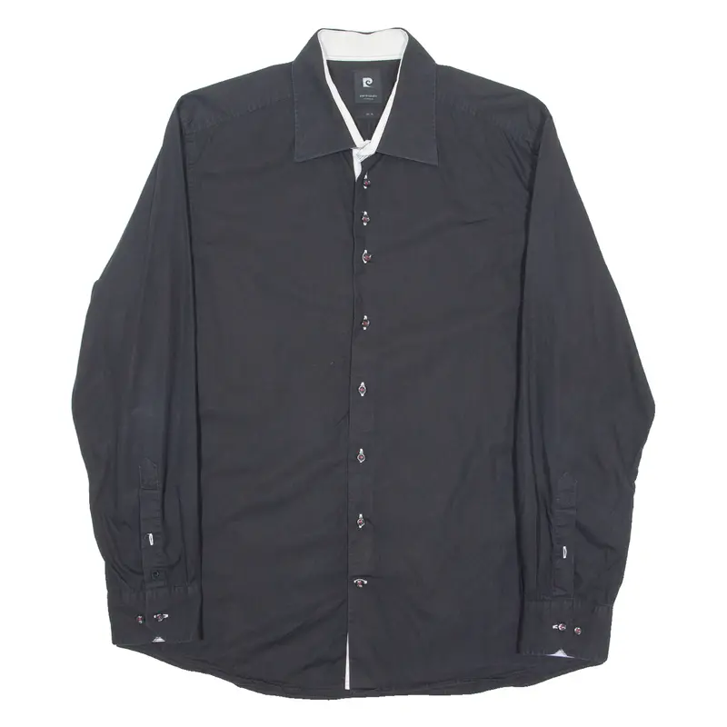 Pierre Cardin Mens Plain Shirt Black Long Sleeve Xl 1