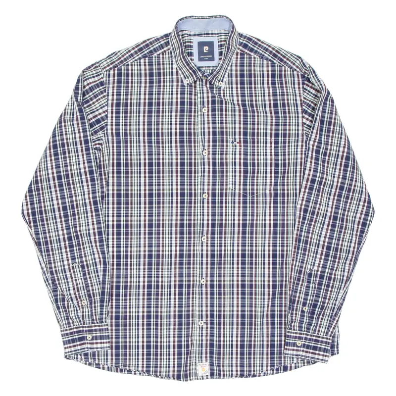 Pierre Cardin Mens Shirt Blue Check Long Sleeve L 1